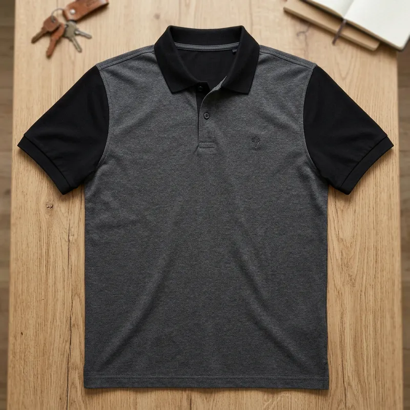 Stylish Dark Gray Polo Shirt with Black Collar Stylish Dark Gray Polo Shirt with Black Collar