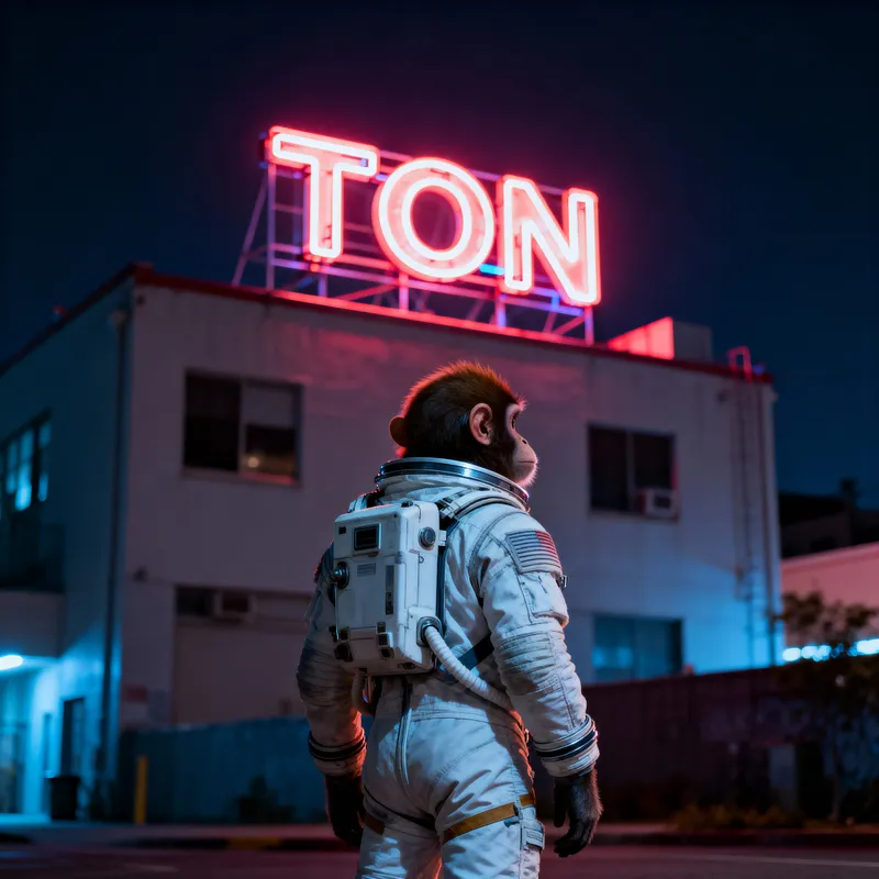Astronaut Monkey with Neon Sign Art