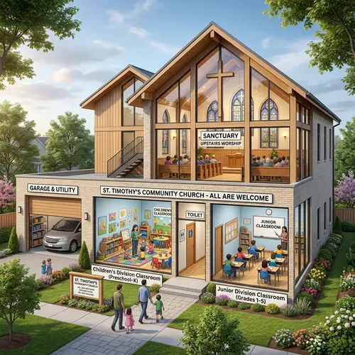 Church Design with Classrooms and Sanctuary