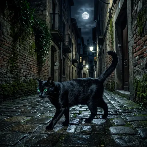 Mystical Black Cat with Glowing Green Eyes