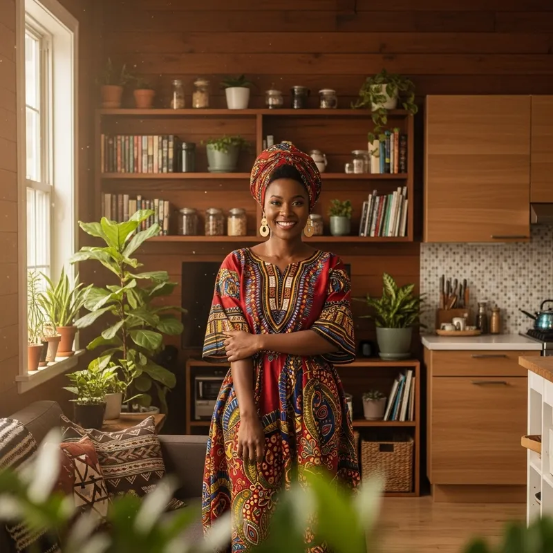 Confident African Woman in Stylish Modern Kitchen