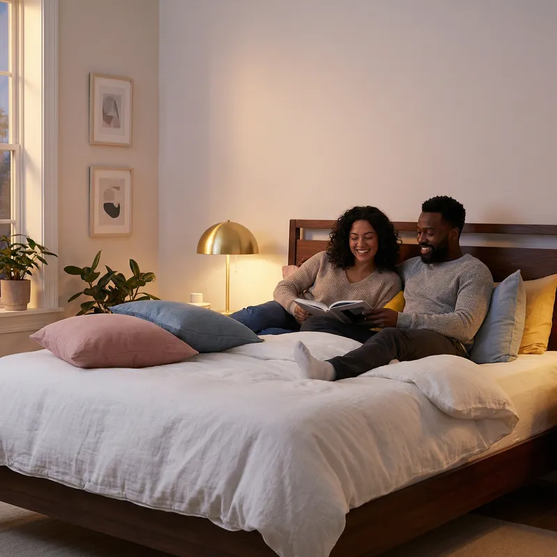 Cozy Bedroom with Two Friends Relaxing