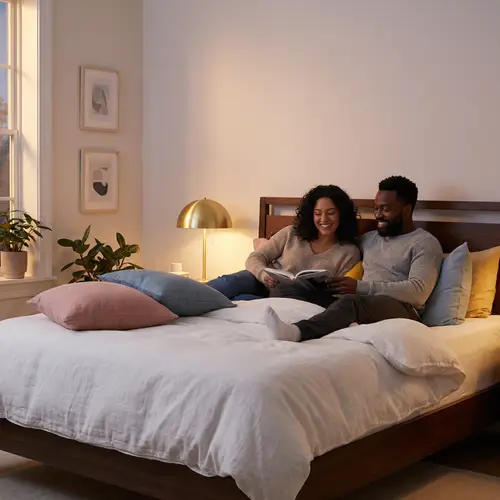 Cozy Bedroom with Two Friends Relaxing
