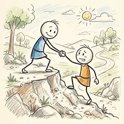Stick Man Helping Others Cartoon