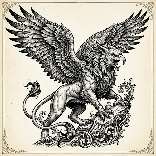 Majestic Griffin Tattoo Design - Mythical Creature Template