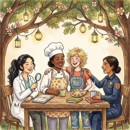 Enchanting Illustration of Diverse Female Friends Sharing Joy
