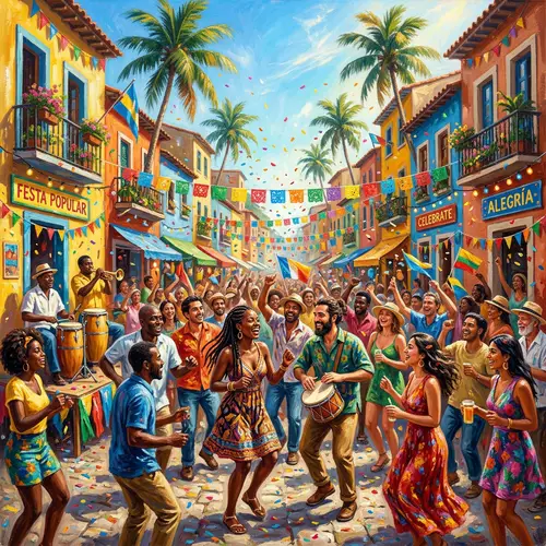 Vibrant Street Festival Painting | Diverse Celebration Scene