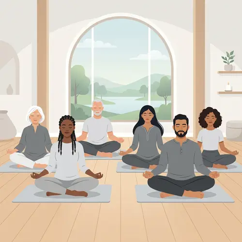 Diverse Group Meditation Illustration | Tranquil Retreat Art
