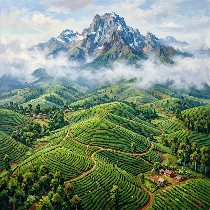 Vibrant Tea Plantation at Mount Kenya - Nature's Beauty