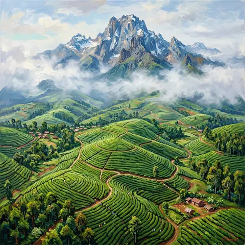 Lush Green Tea Plantation at Mount Kenya - Serene Landscape