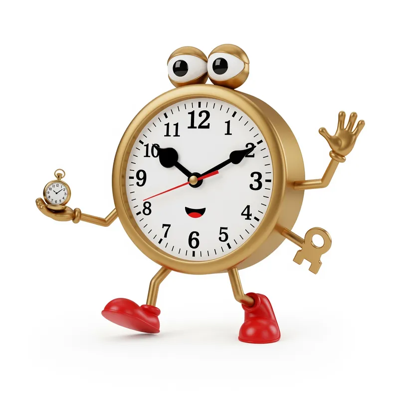 Unique Clock with Legs and Arms on White Background