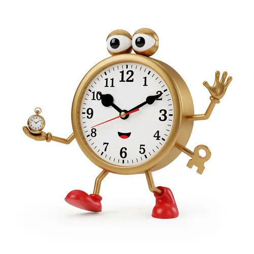 Unique Clock with Legs and Arms on White Background