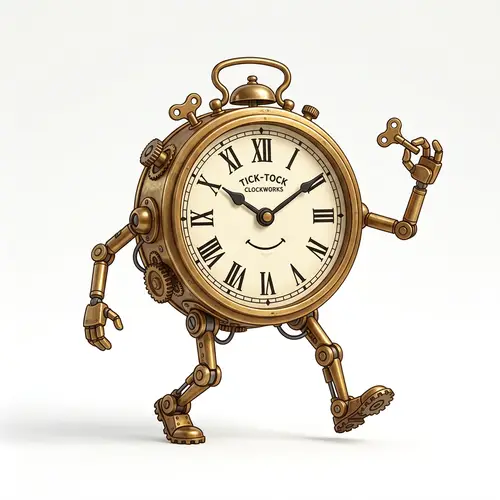 Unique Clock with Legs and Arms on White Background