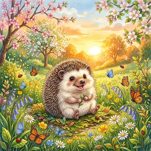 Delightful Hedgehog Illustration in Lush Setting