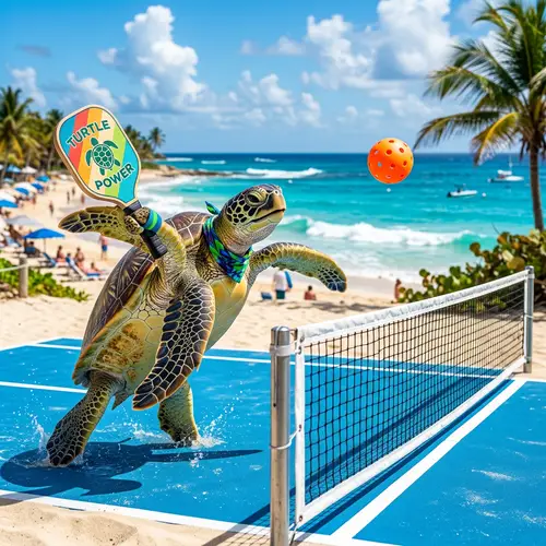 Playful Sea Turtle Pickleball Paddle Swing | Vibrant Beach Wildlife