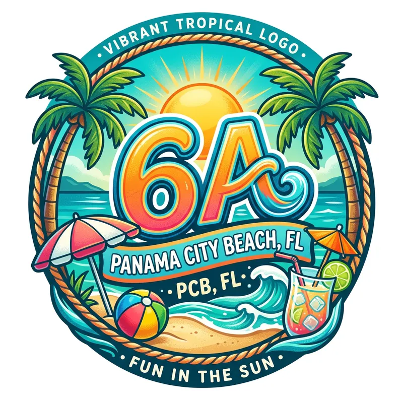 Vibrant Tropical Logo Design for 6A in PCB, FL | Beach Party Fun