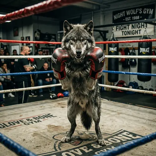 Boxing Wolf: Unique Image of a Wolf Wearing Boxing Gloves