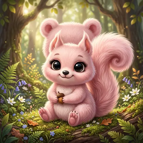 Adorable Bear-Squirrel Hybrid Character with Pale Pink Shade