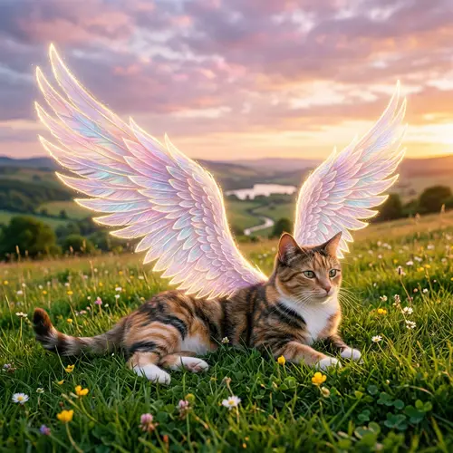 Majestic Angel Cat with Translucent Wings