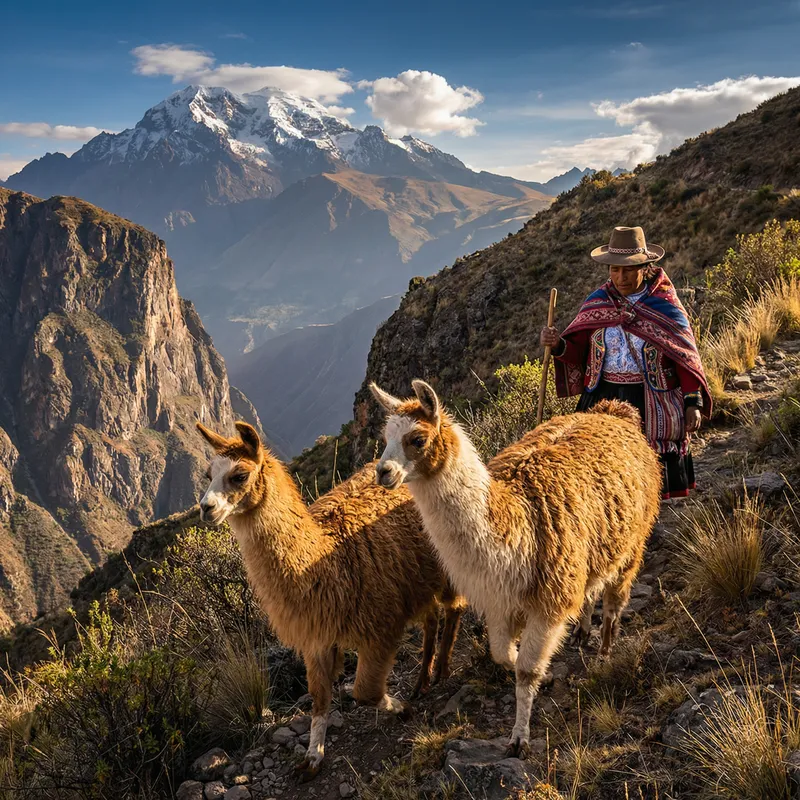 Llamas in the Andes: A Majestic Mountain Scene