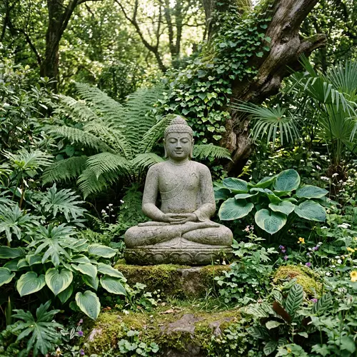 Serene Buddha Statue in Lush Forest - Meditation Scene