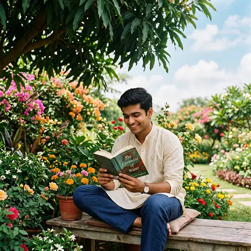 Young South Asian Male Immersed in Nature | Book in Hand