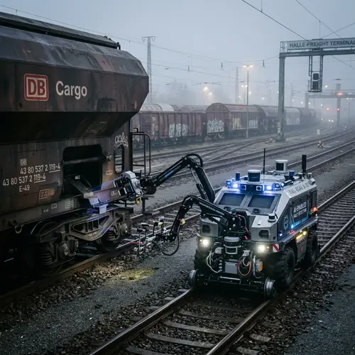 Advanced Robotic Device Inspecting Cast Parts at Railway Station