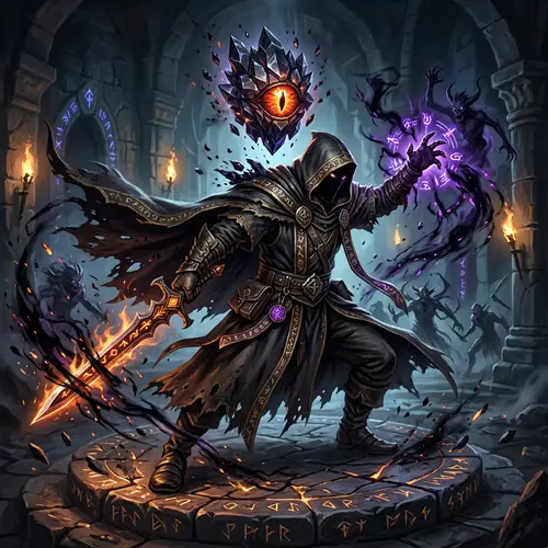 Dark Sorcerer with Floating Eye & Magical Attacks