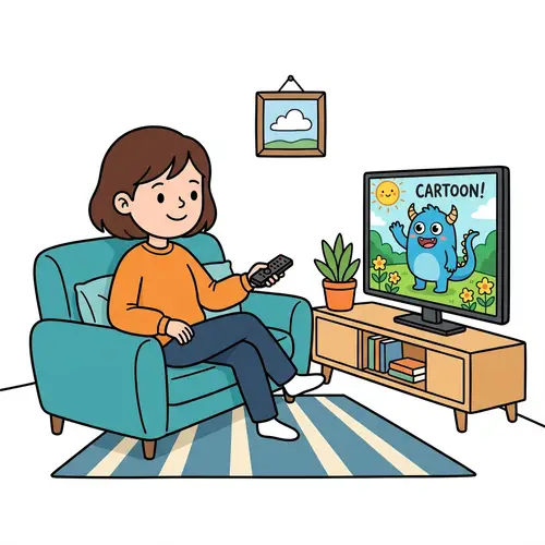 Cartoon Illustration of Person Watching TV