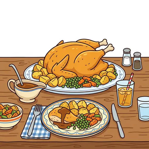Delicious Roast Chicken Dinner Illustration
