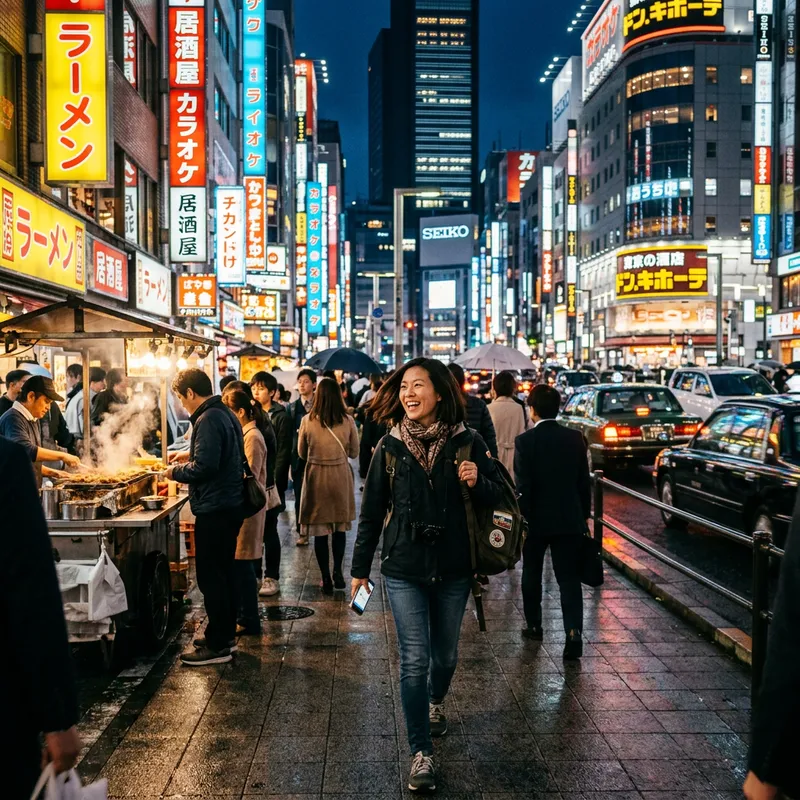 Solitary Figure Explores Vibrant City | New Adventure