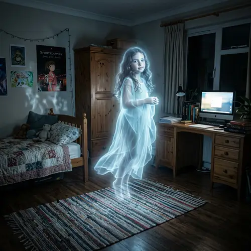 Ethereal Young Girl in Spectral Garments | Haunting Tranquility
