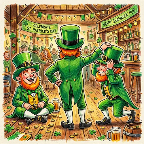 Playful Hand-Drawn Leprechaun Illustration | Fun & Joyful Scene