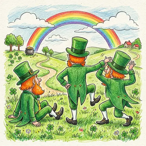 Lively Old Leprechaun Silhouettes in Fun Scene