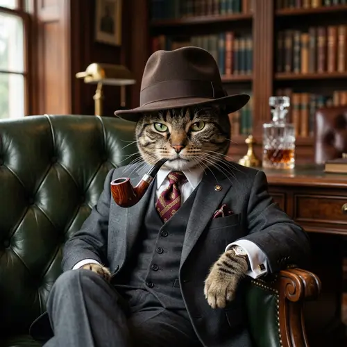 Dapper Cat in Suit and Fedora: A Whimsical Fantasy
