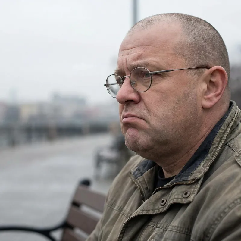 Unattractive Middle-aged Man Bald with Large Chin and Glasses