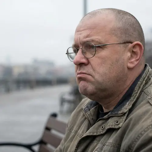 Unattractive Bald Man with Large Chin and Glasses