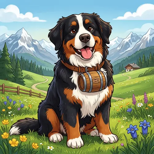 Playful Bernese Mountain Dog with Small Barrel | Cute Dog Art