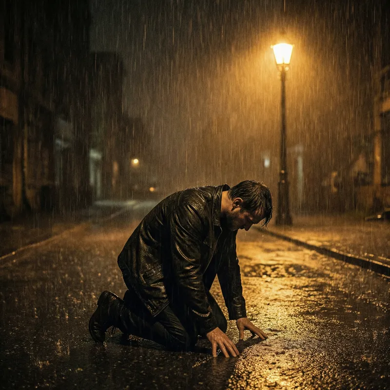 Melancholy Under the Street Light: A Somber Depiction Melancholy Under the Street Light: A Somber Depiction