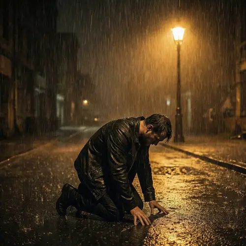 Melancholy Under the Street Light: A Somber Depiction