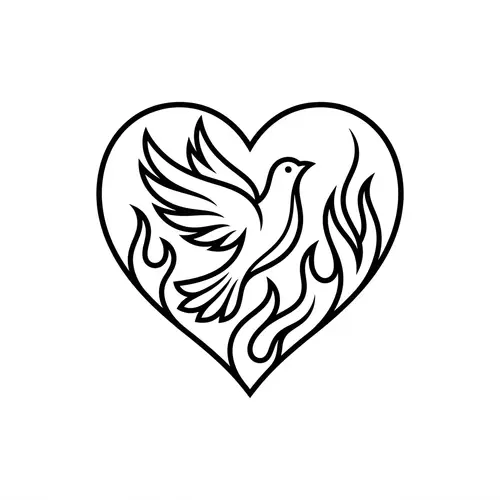 Heart with Dove in Flames Logo Design | Black & Simplistic