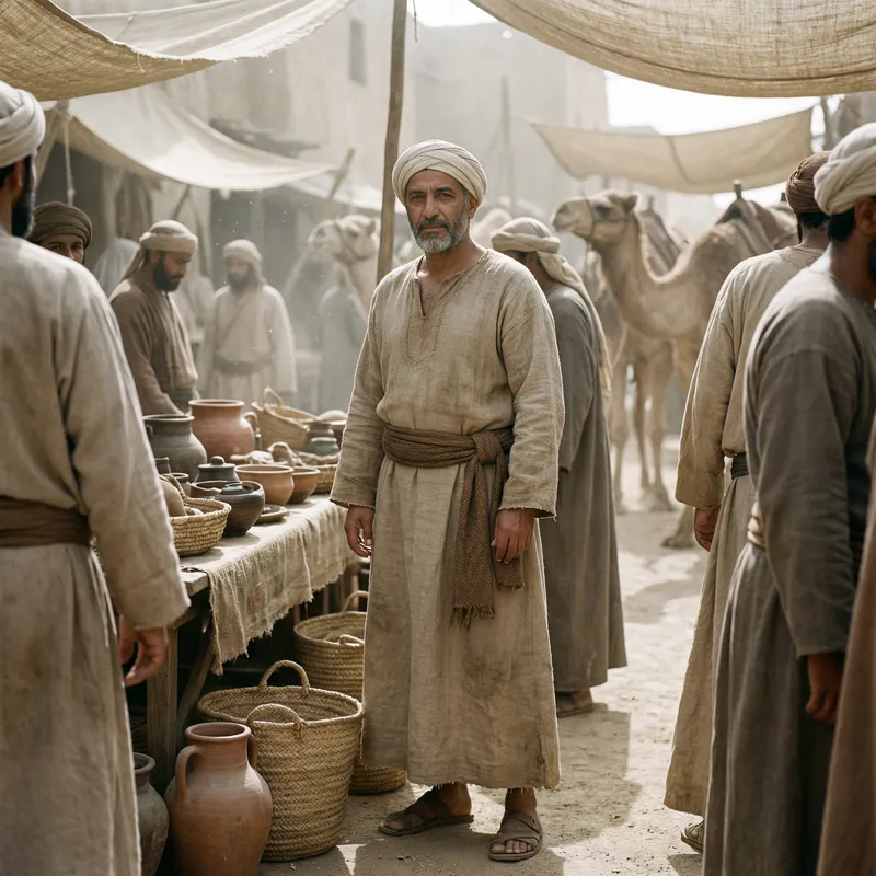 Realistic Arab Market Vendor in Early Islamic Era