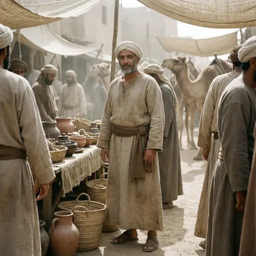 Realistic Arab Market Vendor in Early Islamic Era