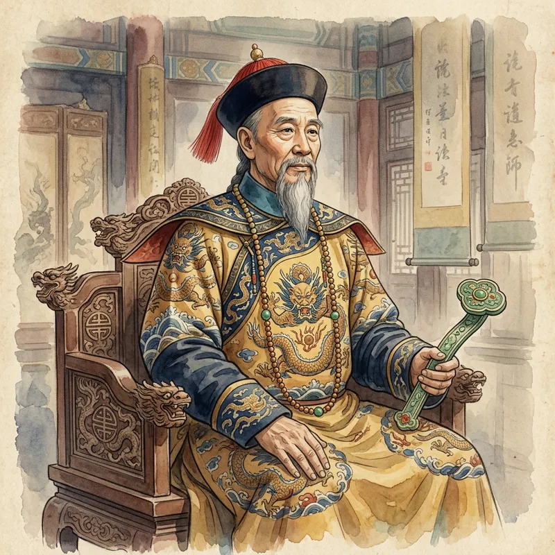 Emperor Kangxi: Watercolor Portrait of Imperial Power