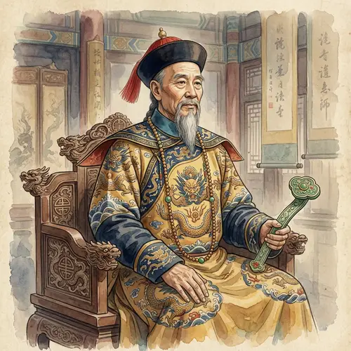 Emperor Kangxi: Watercolor Portrait of Imperial Power
