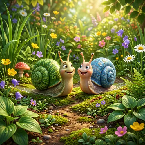 Cheerful Pixar-Style Snails for Kids' Storybook