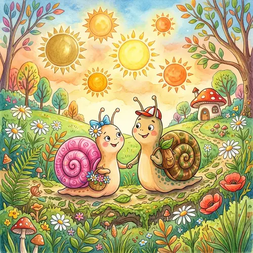 Boy and Girl Snail Cartoon Illustrations | Children's Book
