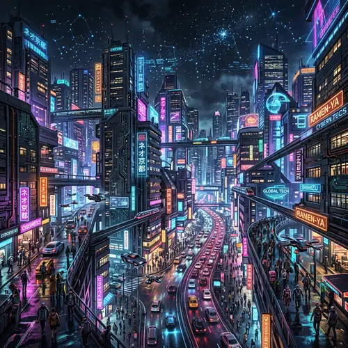 Futuristic Cyberpunk Cityscape at Night | High-Tech Metropolis