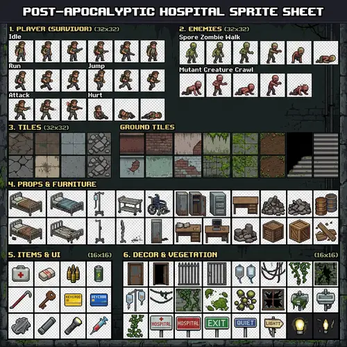 Pixel Art Hospital Sprite Sheet for Indie Games