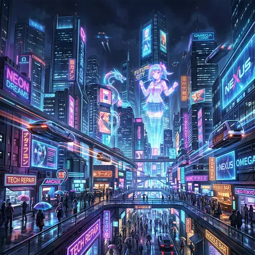 Futuristic Cityscape: Cyberpunk Aesthetic Marvels
